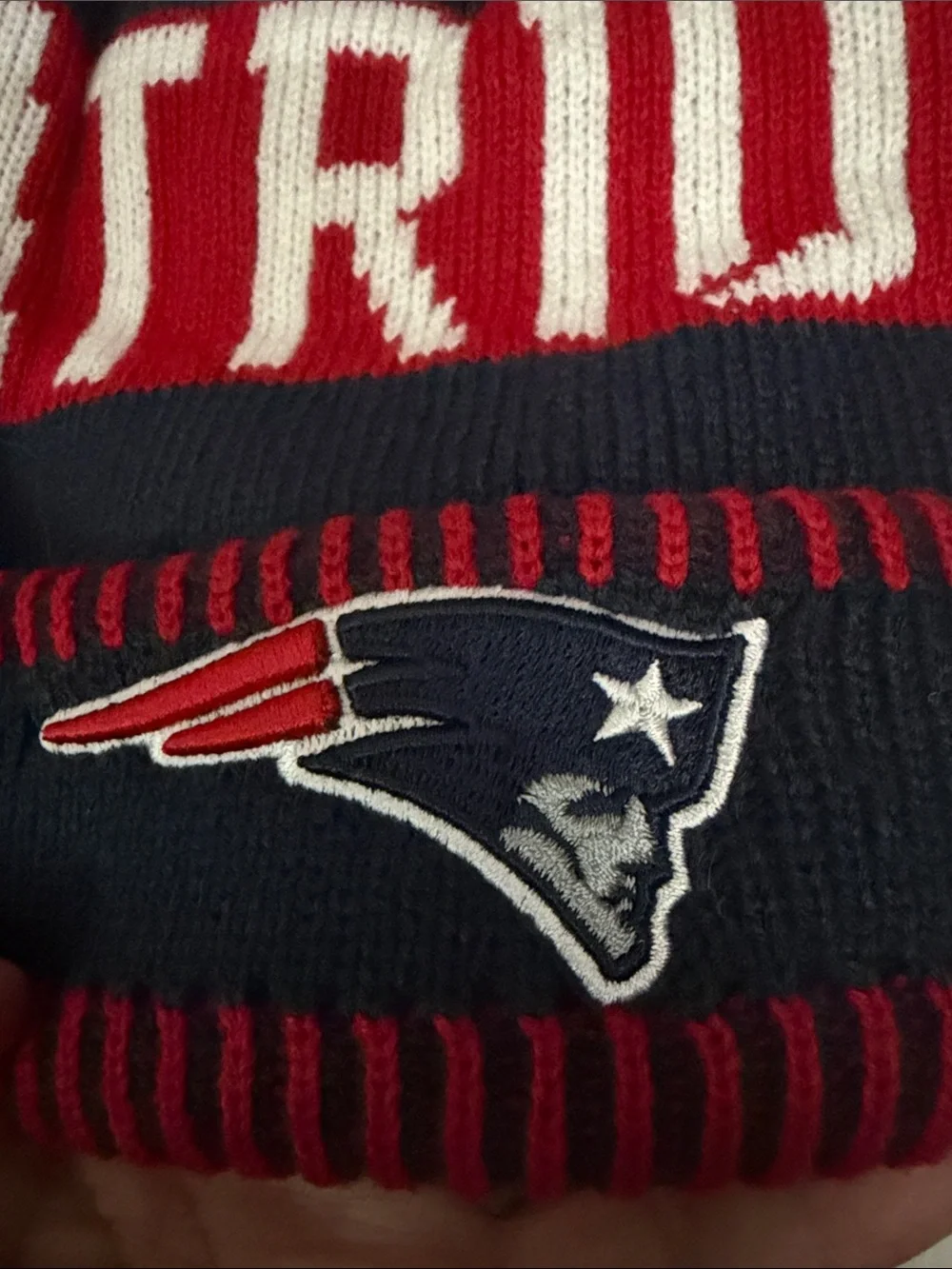 NFL Patriots Kids Knit Pom Hat - Navy, Red, White